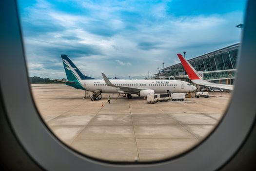 View from an airplane window during flight