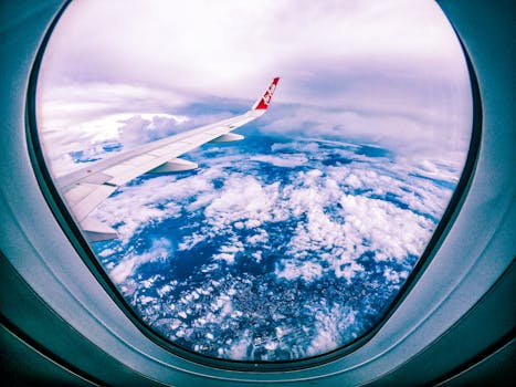 View from airplane window during flight