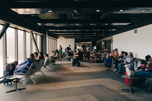 Modern airport lounge seating area